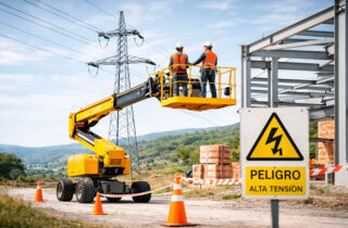 Trabajo seguro con plataformas elevadoras cerca de líneas eléctricas.