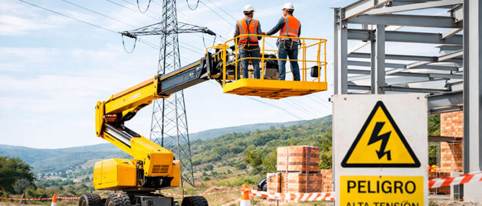 Trabajo seguro con plataformas elevadoras cerca de líneas eléctricas.