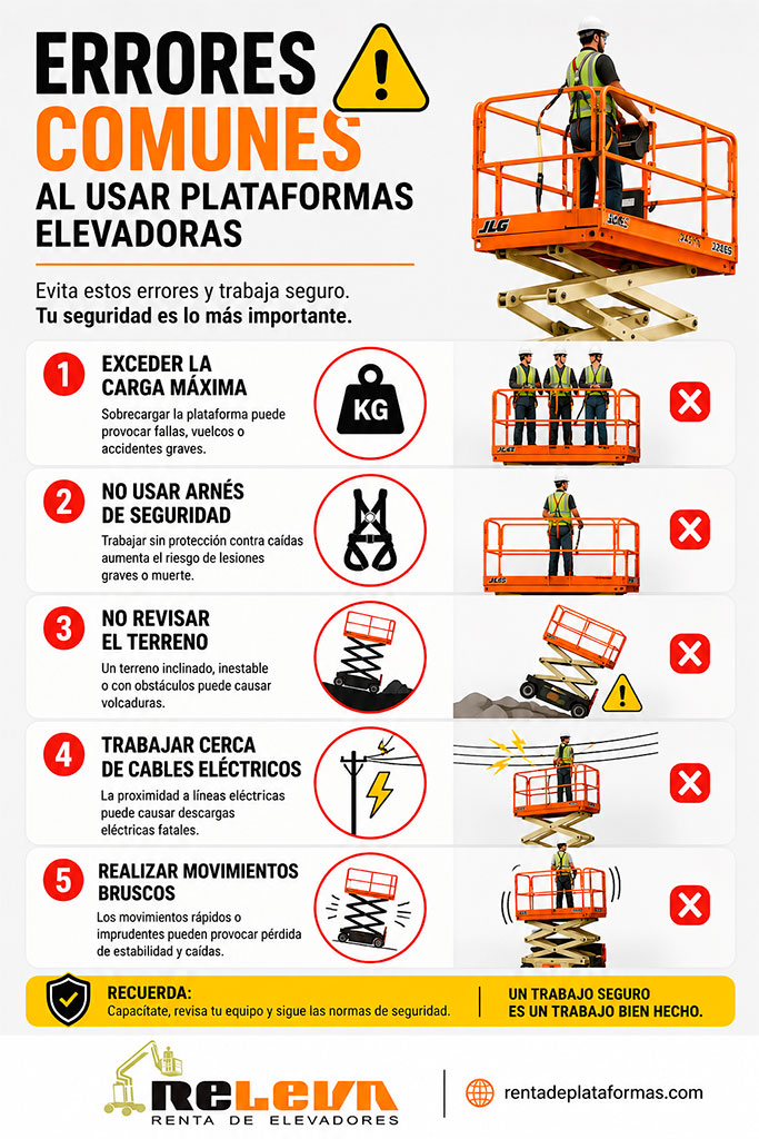 Infografía - Errores comunes al usar plataformas elevadoras Infografía - Errores comunes al usar plataformas elevadoras